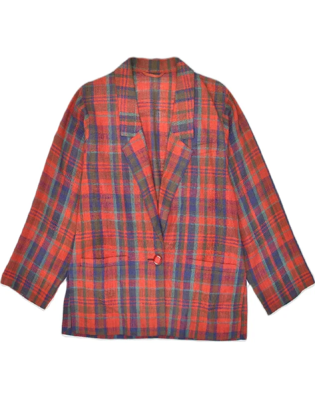 VINTAGE Womens 1 Button Blazer Jacket UK 16 Large Red Check Wool Jacket Cashmere Jacket Tweed Jacket