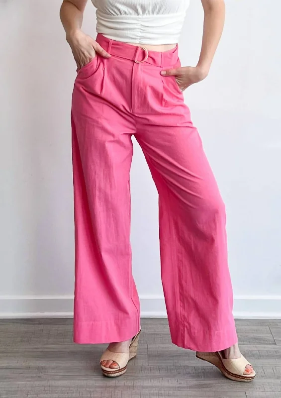 Kalani Belted Pant In Bubble Pink Formal Wide-Leg Pants