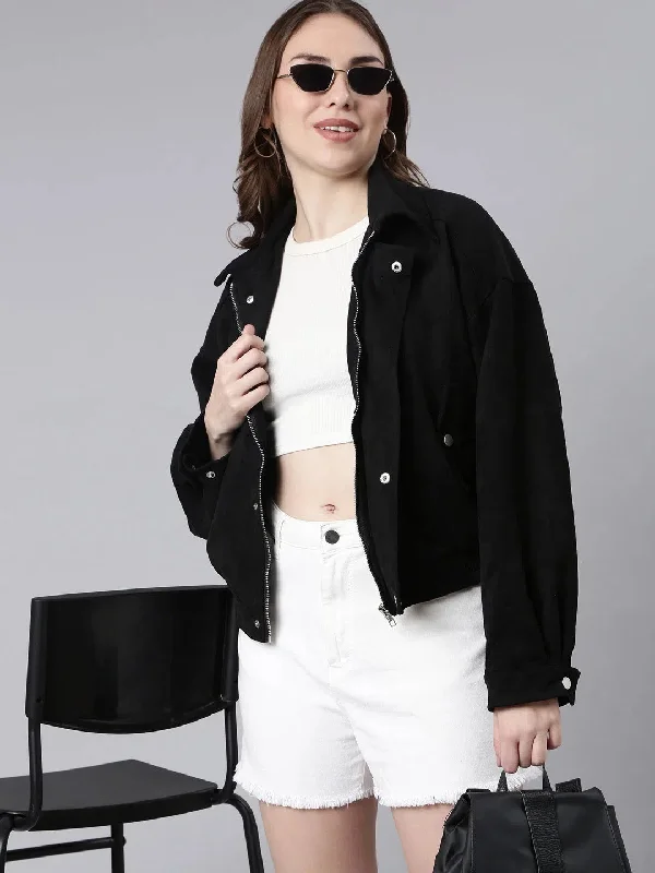 Women Solid Black Oversized Drop Shoulder Tailored Jacket-3367-Black Appliqued Jacket Beaded Jacket Sequined Jacket