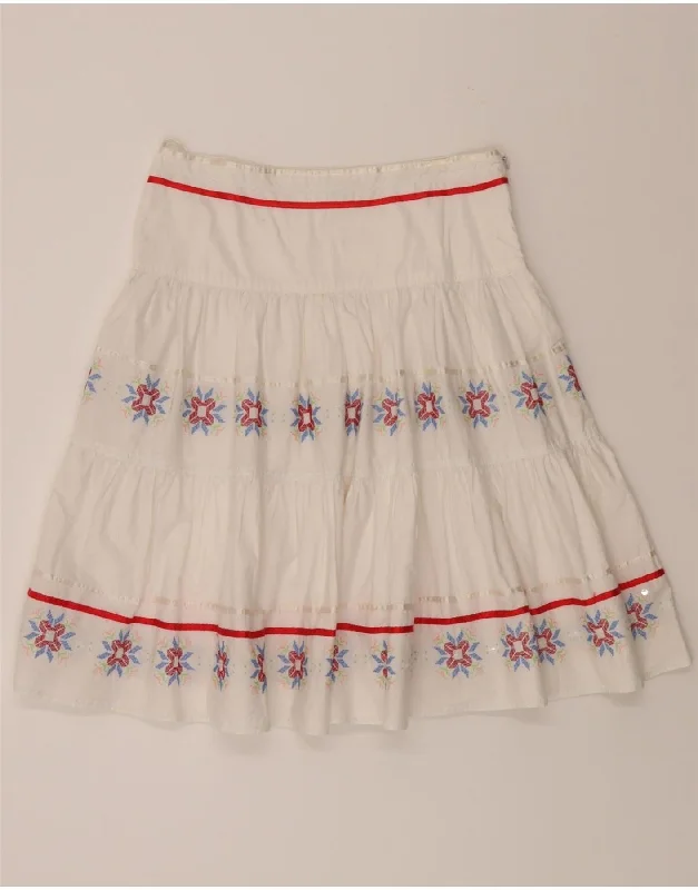 BAY Womens A-Line Skirt US 8 Medium W30  White Fair Isle Cotton maxi skirt elegant