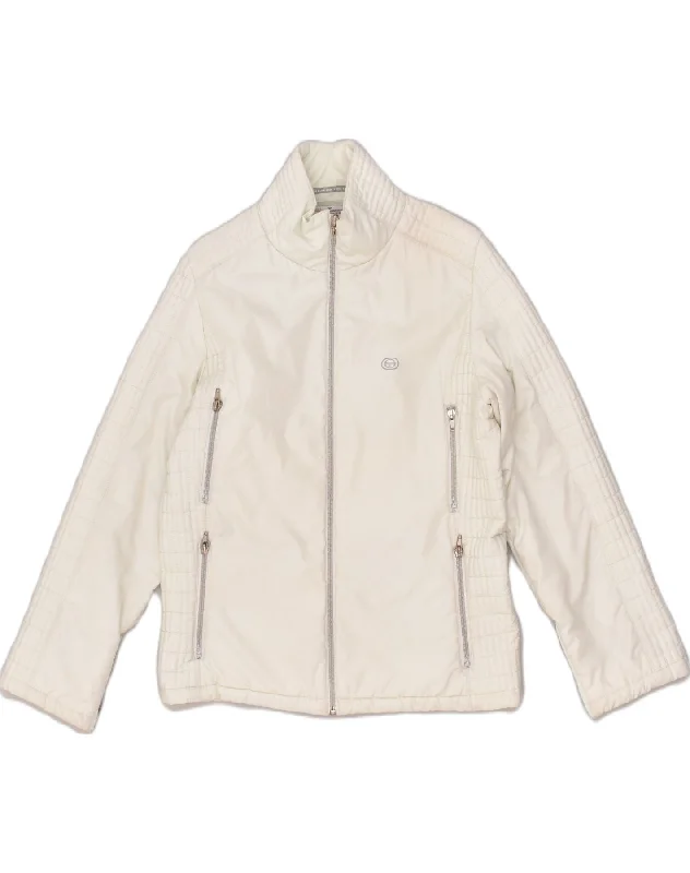 SERGIO TACCHINI Womens Padded Jacket IT 46  Large White Polyester Faux Fur Jacket Real Fur Jacket Shearling Jacket