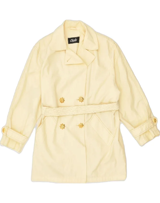 VINTAGE Womens Double Breasted Jacket IT 44 Medium Off White Cotton Hooded Jacket Caped Jacket Shawl Collar Jacket