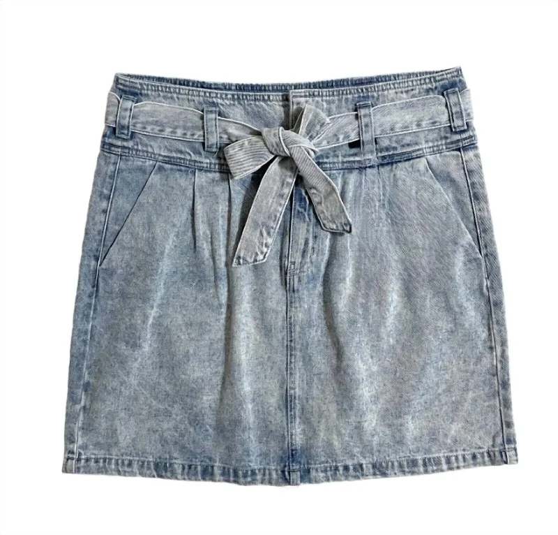 Women's Katie Denim Acid Wash Belted Retro Style Skirt In Blue mini skirt trendy