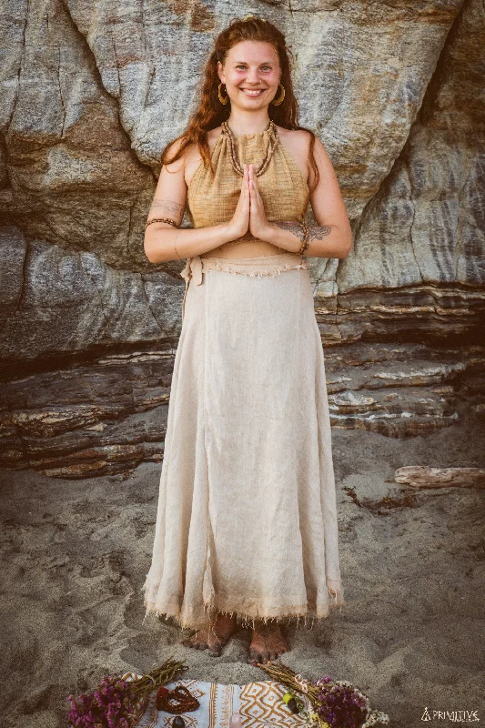 Earthy Wrap Skirt ๑⋙ Thin Linen ribbed skirt waist