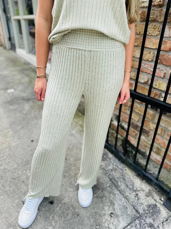 Z Supply Dawn Rib Pant- Meadow Relaxed Lounge Trousers
