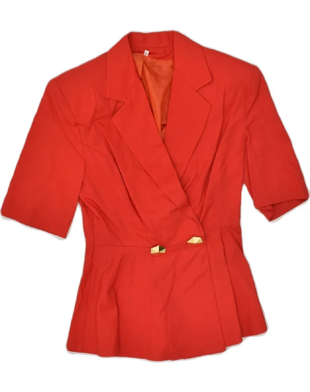 VINTAGE Womens Short Sleeve Double Breasted Blazer Jacket IT 42 Medium Red Zip Front Button Front Snap Front