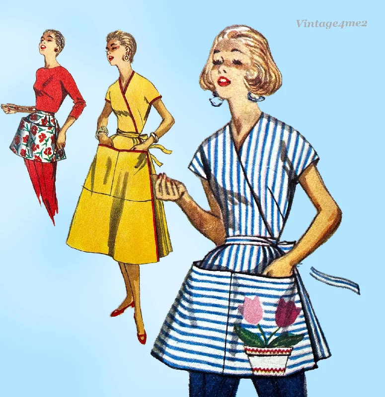 1950s Vintage Simplicity Sewing Pattern 1765 Misses Wrap Around Apron Dress 34 B Turtleneck Warm Winter