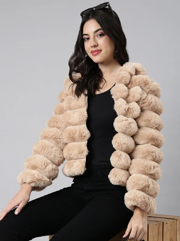 Women Solid Beige Tailored Jacket-CHN-183-Beige V-Neck Jacket Boat Neck Jacket Square Neck Jacket