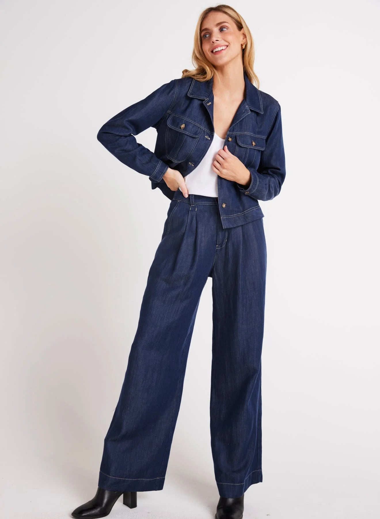 Dark Denim Wide Leg Pant Fashionable Work Pants