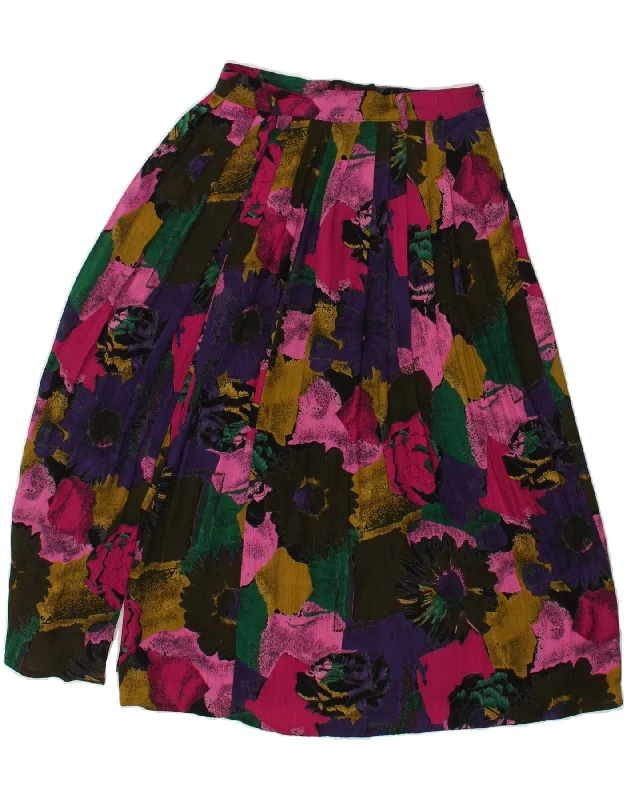 VINTAGE Womens A-Line Skirt IT 36 XS W24  Multicoloured Floral Viscose denim skirt classic