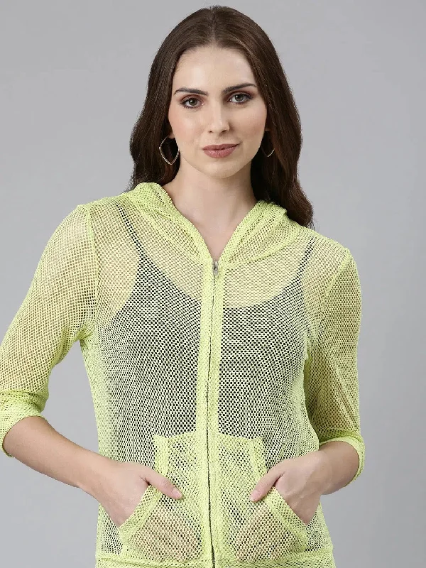 Women Fluorescent Green Solid Jacket-BEC-12-Fluorescentgreen Snapped Jacket Toggled Jacket Drawstring Jacket