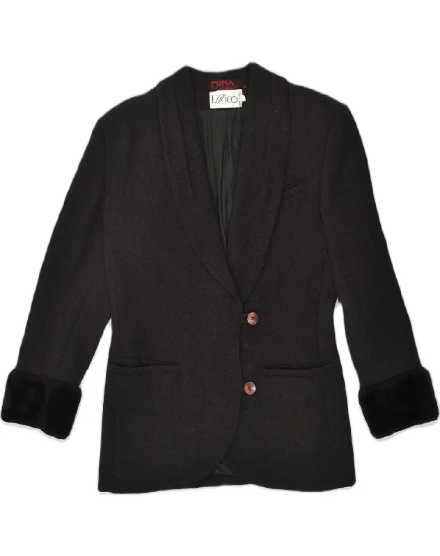 VINTAGE Womens 2 Button Blazer Jacket IT 42 Medium Black Wool Oversized Jacket Tailored Jacket Straight Jacket