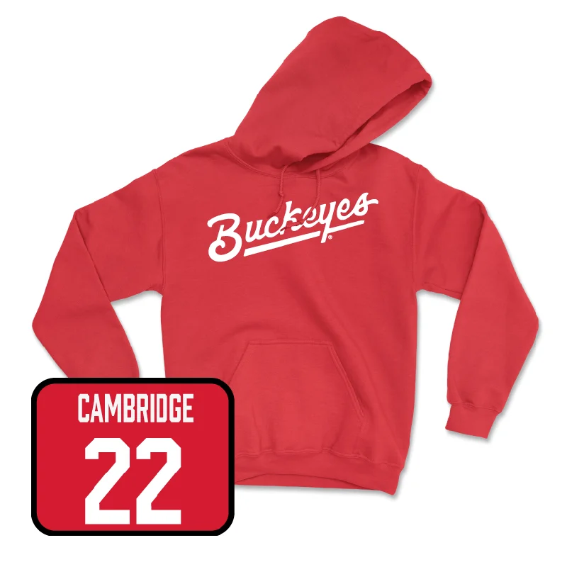 Red Women's Basketball Script Hoodie  - Jaloni Cambridge Hoodie with Metallic Shiny Futuristic