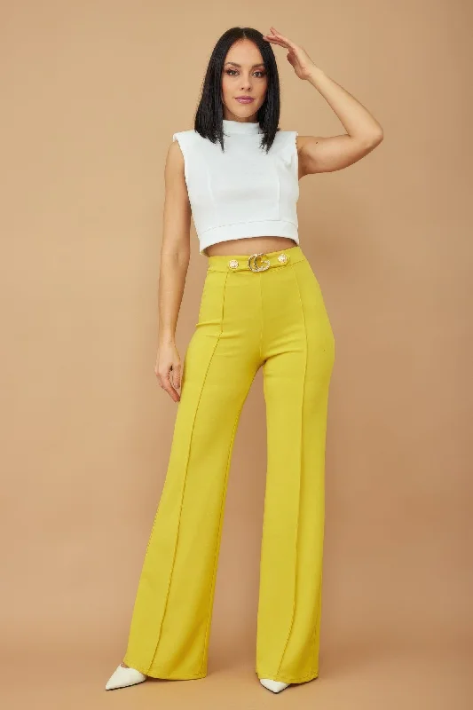 Cg Buckle And Button Detail Pants Trendy Wide-Leg Pants