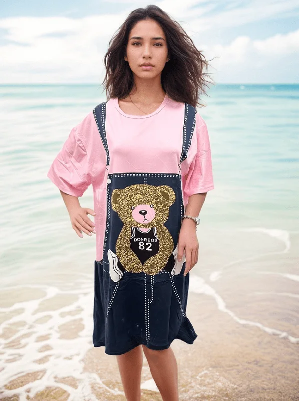 Pink Teddy Bliss Tunic - 100% Cotton Summer Dress with Jewelry Exclusion Tunics Versatile all-occasion