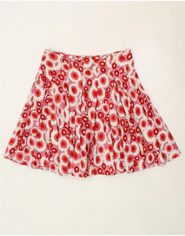 FRENCH CONNECTION Womens Pleated A-Line Skirt US 12 Large W32 Pink Floral wool skirt warm