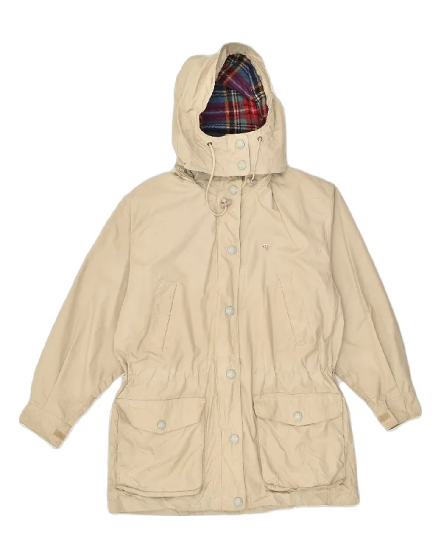 EDDIE BAUER Womens Hooded Windbreaker Jacket UK 14 Medium Beige Polyester V-Neck Jacket Boat Neck Jacket Square Neck Jacket
