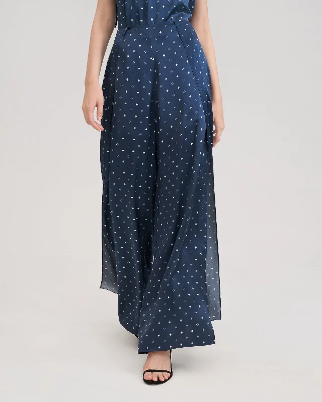 Wide-legged Silk Ginkgo Pants for Women Comfortable Pleated Pants