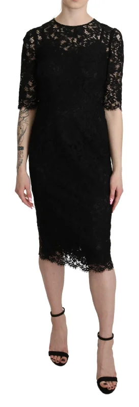 Dolce & Gabbana Elegant Black Lace Sheath Knee-Length Dress Tunics Plaid country