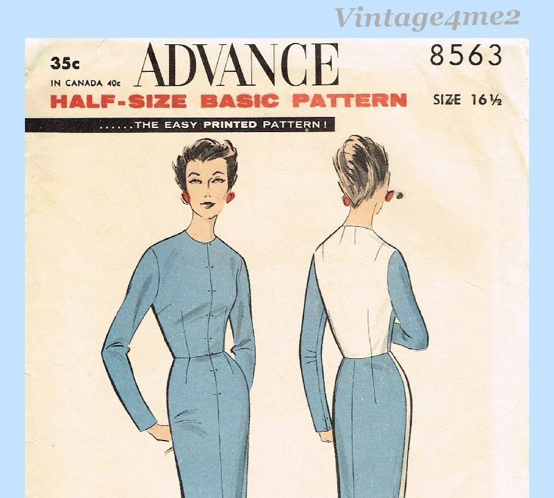 Advance 8563: 1950s Misses Basic Dress Size 37 Bust Vintage Sewing Pattern Tunics Denim casual