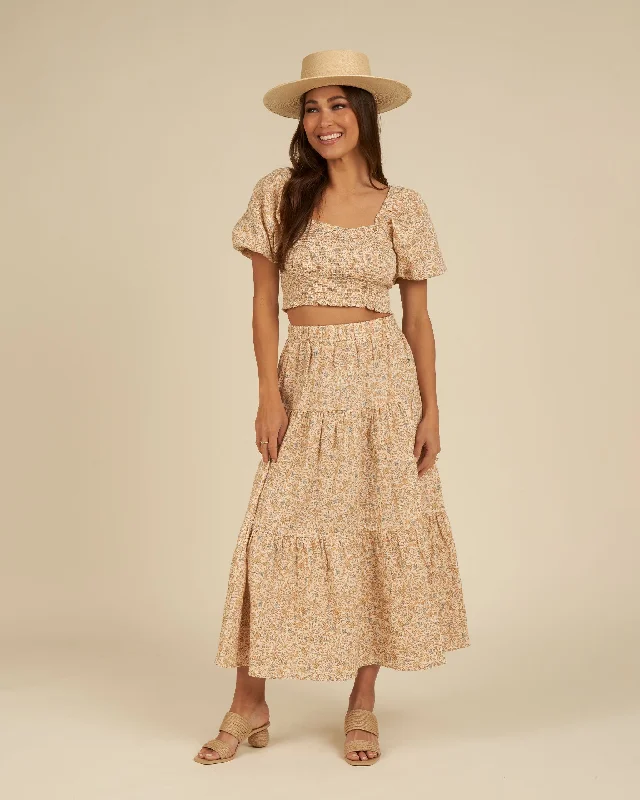Rylee & Cru Women's Tiered Mini Skirt in Blossom linen skirt natural
