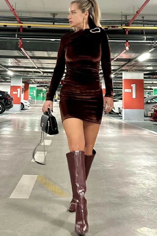 Love velvet dress- brown Tunics Fashionable chic