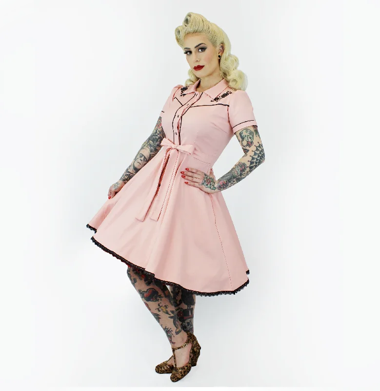 Pink Black Rose Vintage Rockabilly Western Country Women Dress Tunics Plaid country