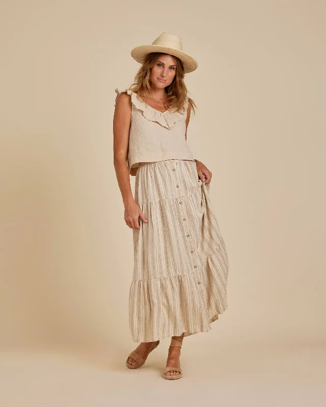 Joelle Skirt |  Pool Pinstripe silk skirt smooth