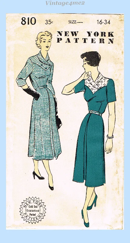 New York 810: 1950s Lovely Uncut Misses Street Dress Sz 34 B Vintage Sewing Pattern Tunics Versatile stylish