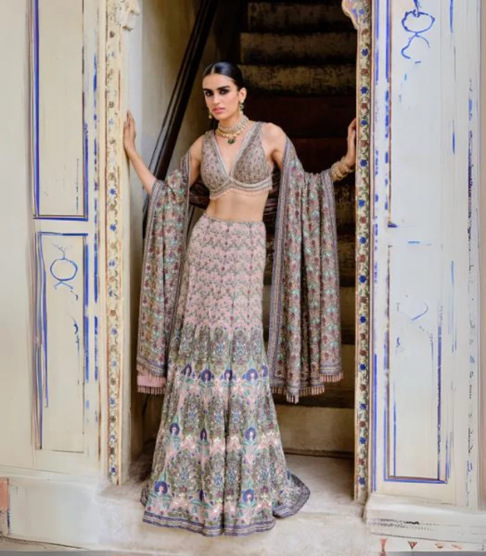 Krandasi Embroidered Zardozi Skirt Set a-line skirt cut