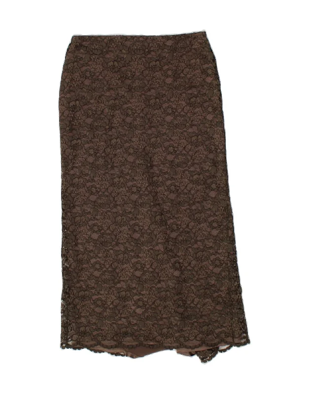 VINTAGE Womens Midi Skirt UK 12 Medium W32  Brown Floral Viscose corduroy skirt textured
