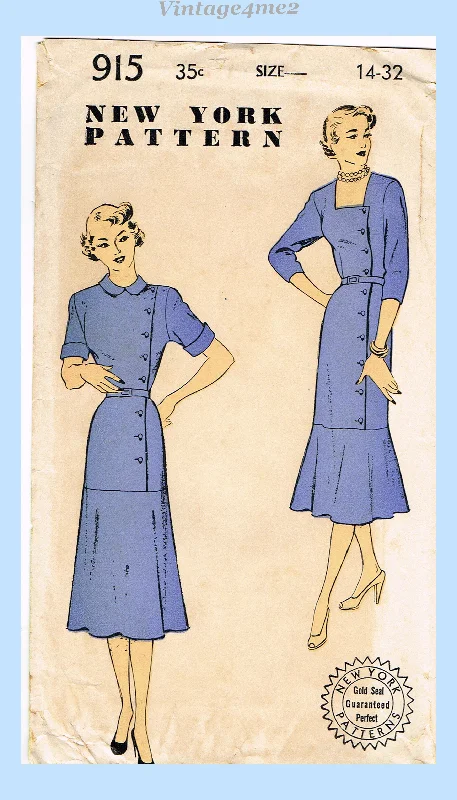 New York 915: 1950s Uncut Misses Dress w Trumpet Skirt 32B Vintage Sewing Pattern Tunics Practical durable