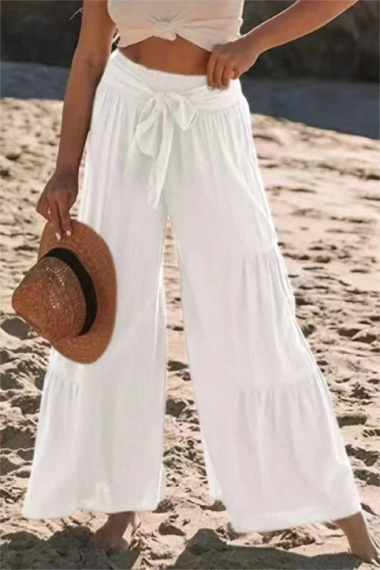 Tiered Wide Leg Pants In White High-Waist Yoga Pants