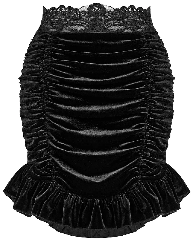 Punk Rave Daily Life Retrogothic Velvet Ruching Mini Skirt denim skirt durable