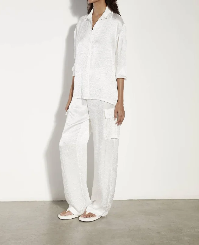 Textured Satin Cargo Pant In Undyed Trendy Wide-Legged Trousers