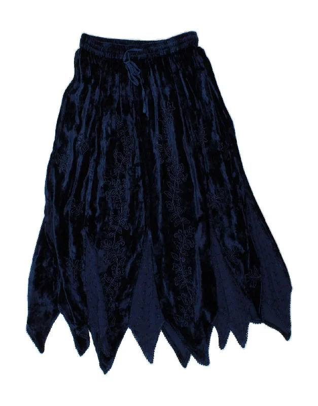 VINTAGE Womens Velour Asymmetrical Skirt UK 12 Medium W28  Navy Blue breathable skirt fabric