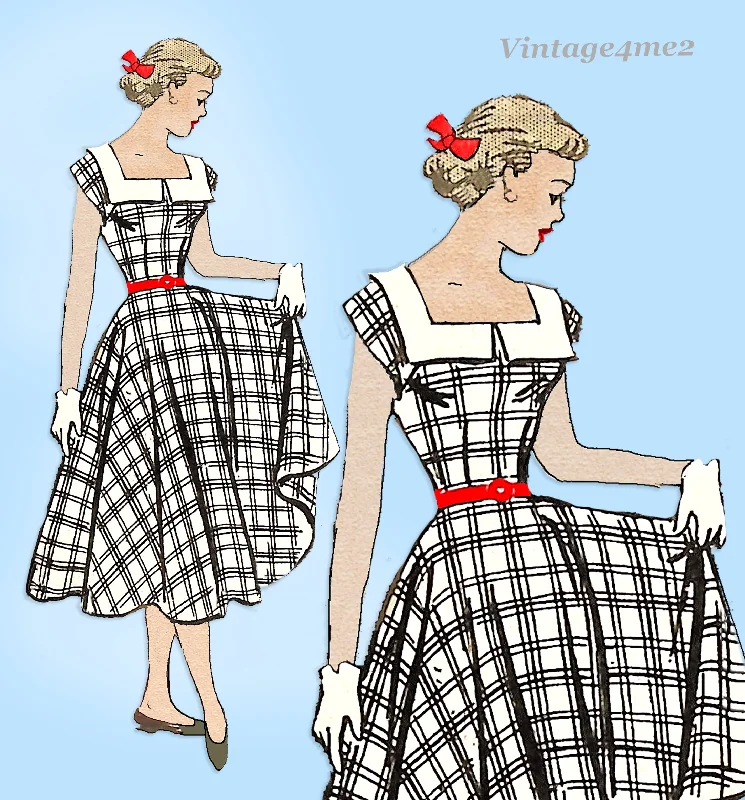 1950s Vintage Marian Martin Sewing Pattern 9343: Cute Misses Day Dress Size 34 B Tunics Satin smooth