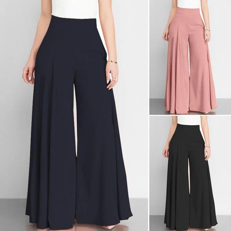 Elegant Women's Wide-leg Pants Thin Casual Pants Chic Wool Trousers