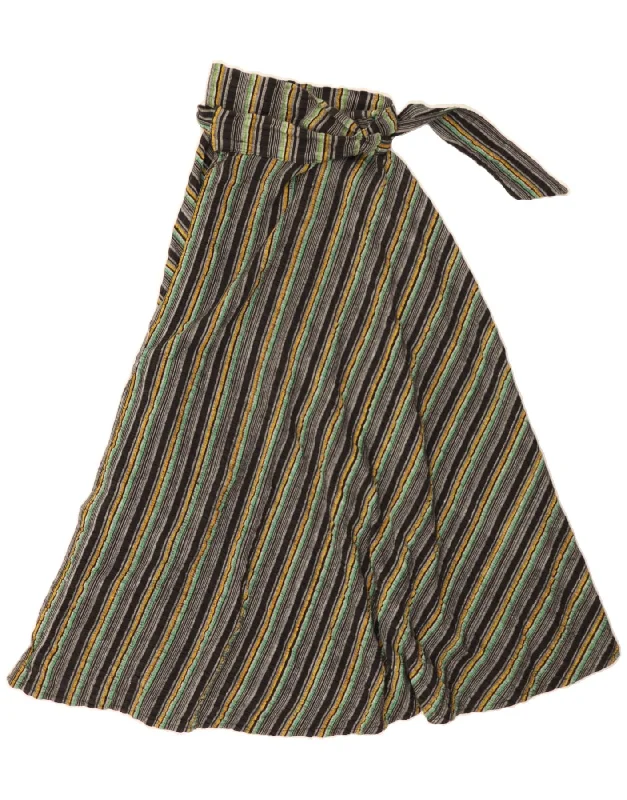 VINTAGE Womens Maxi Skirt W30 Medium  Grey Striped Cotton cashmere skirt fine