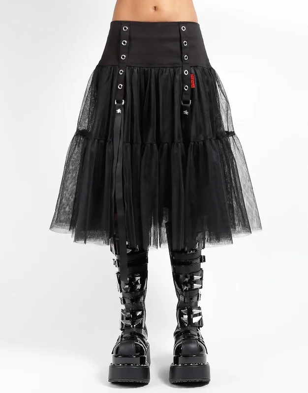 LONG RIBBON TULLE SKIRT BLACK tulle skirt dreamy