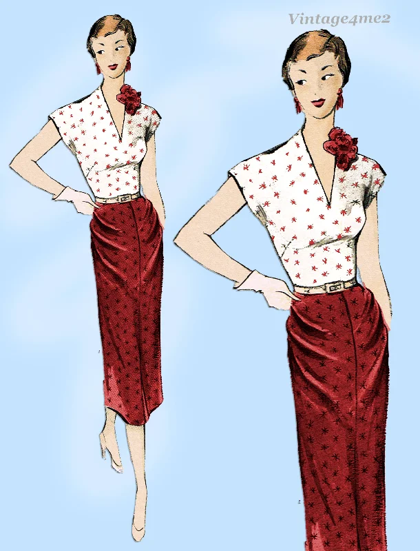 New York 728: 1950s Uncut Misses Designer Dress Sz 36 B Vintage Sewing Pattern Tunics Evening elegant