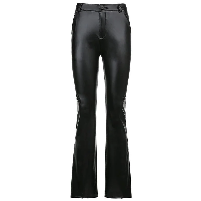 Street Trending New Basic Wide-leg Bootcut Leather Pants High-Waist Yoga Pants