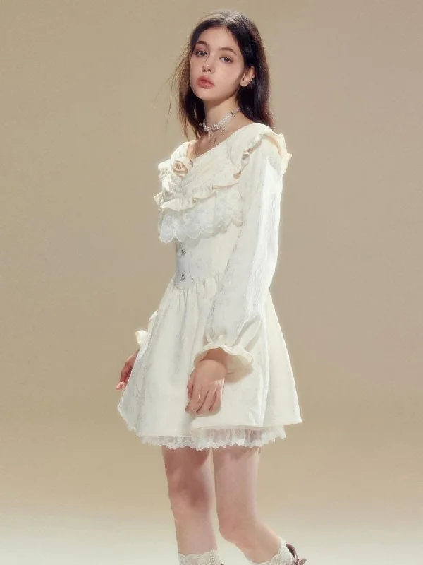Waist Butterfly Jacquard Dress【s0000003628】 Tunics Practical easy-care