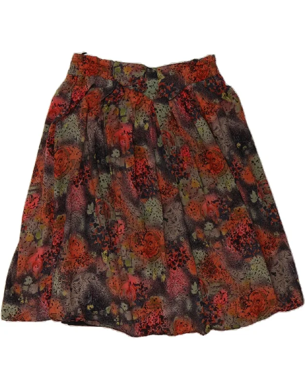 VINTAGE Womens A-Line Skirt UK 12 Medium W34  Multicoloured Floral Viscose leather skirt bold