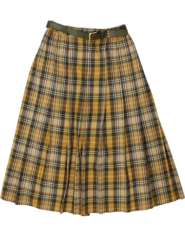 VINTAGE Womens A-Line Skirt UK 16 Large W32  Yellow Check lace skirt intricate