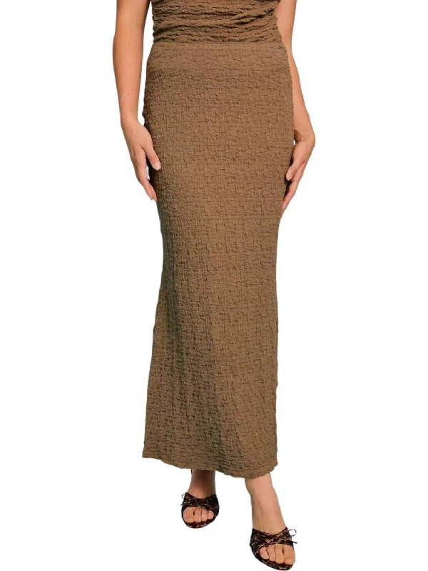 Ruched Midi Skirt In Brown flowy skirt hem