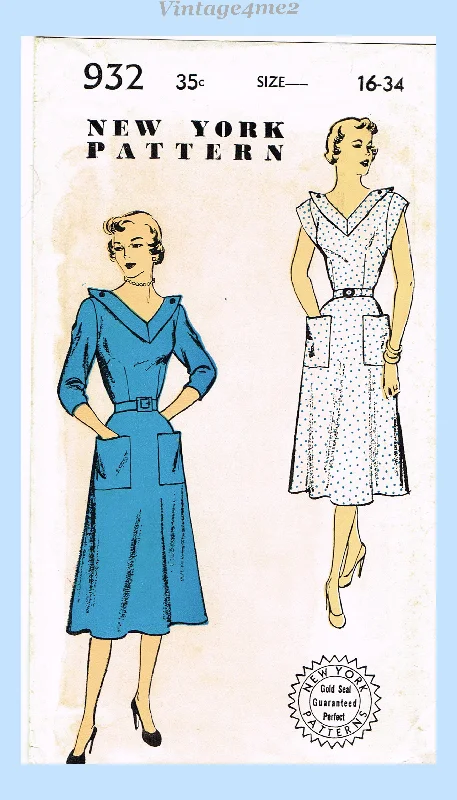 New York 932: 1950s Uncut Misses Street Dress Sz 34 B Vintage Sewing Pattern Tunics Luxurious high-end