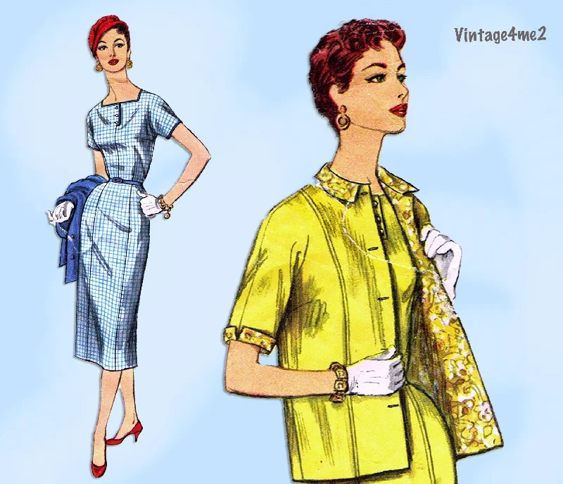 Simplicity 1467: 1950s Plus Size Women's Dress Size 43 B Vintage Sewing Pattern Tunics Plaid country