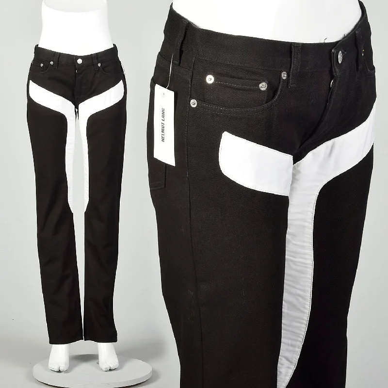 Small Helmut Lang Spring 2003 Black Jeans White Applique Designer Cotton Pants High-Waist Trousers Small Helmut Lang Spring 2003 Black Jeans White Applique Designer Cotton Pants High-Waist Trousers