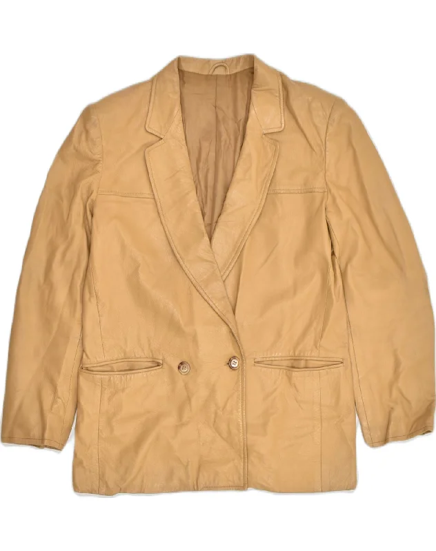 PELLE MODA Womens Double Breasted Jacket IT 44 Medium Beige Leather Plaid Jacket Tartan Jacket Houndstooth Jacket